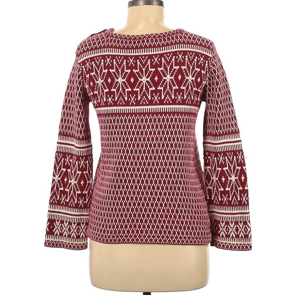 J. Jill Women's Red Snowflake Cotton Pullover Sweater Size XS - Picture 2 of 5